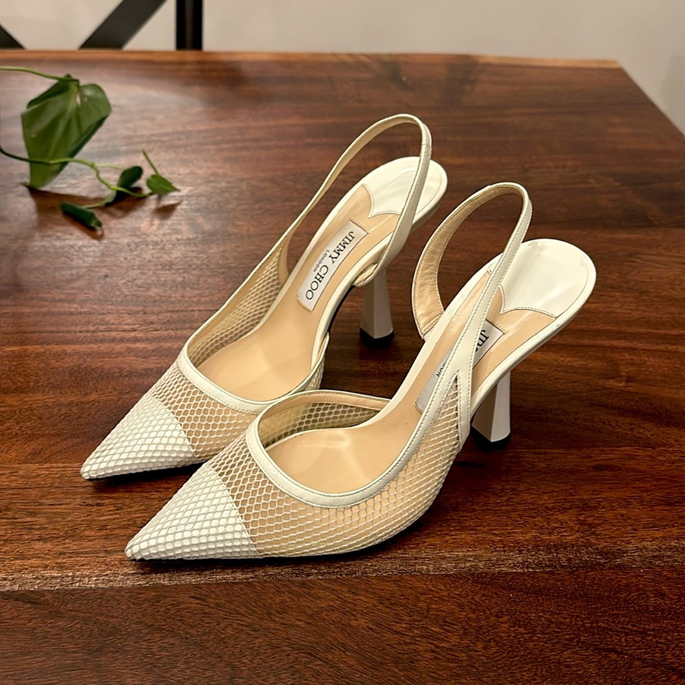 JIMMY CHOO Fetto 100 Leather Mesh pumps (sz 38.5)